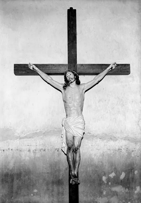 Framed Print : Crucifix, San Xavier del Bac Mission, Tucson, Az, Donald W. Dickensheets, photographer, ca. 1940