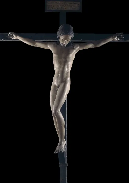Framed Print : Crucifix, by Unknown Artist, 1494, 15th Century, polychrome wood - Italy, Tuscany, Florence, Church of the Holy Spirit. Whole artwork view. Wooden sculpture