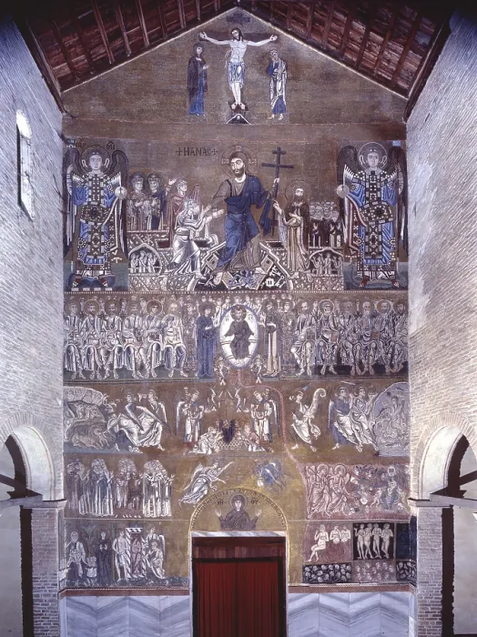 Framed Print : Crucifixion, Anastasis, Apostolic Tribunal and Judgment, by Unknown Greek Artist, 11th Century, mosaic - Italy, Veneto, Venice, Cathedral of Santa Maria Assunta