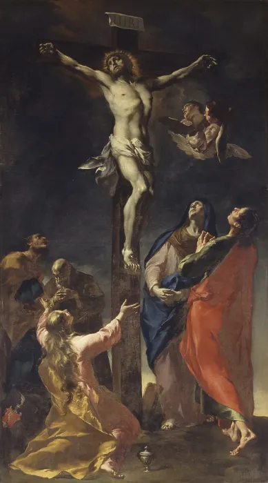 Framed Print : Crucifixion, by Francesco Polazzo, 18th Century, canvas - Italy, Lombardy, Bergamo, Church of Saint Catherine. Whole artwork view Framed Print : Crucifixion, by Francesco Polazzo, 18th Century, canvas - Italy, Lombardy, Bergamo, Church of Saint Catherine. Whole artwork view