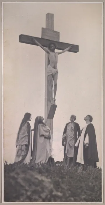 Framed Print : Crucifixion, frontal, with Mary Magdalene, Joseph and John, photograph by F. Holland Day, 1898 Framed Print : Crucifixion, frontal, with Mary Magdalene, Joseph and John, photograph by F. Holland Day, 1898