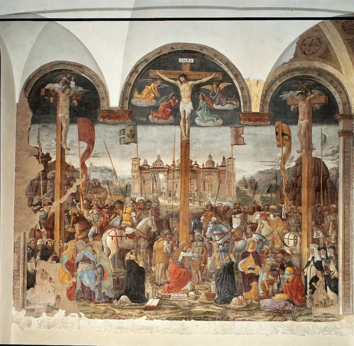 Framed Print : Crucifixion, by Giovanni Donato da Montorfano, 1495, 15th Century, fresco, - Italy, Lombardy, Milan, Refectory of Santa Maria delle Grazie convent, south wall. All Framed Print : Crucifixion, by Giovanni Donato da Montorfano, 1495, 15th Century, fresco, - Italy, Lombardy, Milan, Refectory of Santa Maria delle Grazie convent, south wall. All