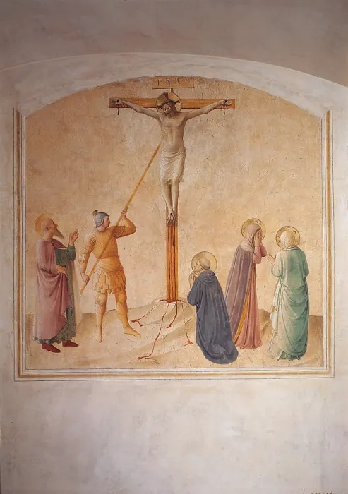 Framed Print : Crucifixion, by Guido di Pietro (Piero) known as Beato Angelico, 1540 - 1549 about, 15th Century, fresco, - Italy, Tuscany, Florence, San Marco Convent