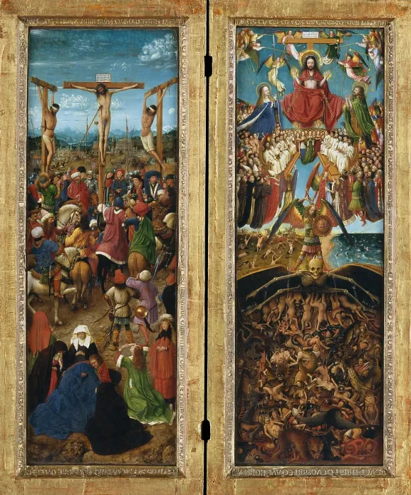 Framed Print : THE CRUCIFIXION, THE LAST JUDGMENT, by Jan van Eyck, 1440-41, Northern Renaissance painting