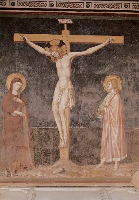 Framed Print : The Crucifixion, by Pietro de Cerroni known as Pietro Cavallini, 1309 about, 14th Century, fresco, - Italy, Campania, Naples, San Domenico Maggiore church, Brancaccio Chapel Framed Print : The Crucifixion, by Pietro de Cerroni known as Pietro Cavallini, 1309 about, 14th Century, fresco, - Italy, Campania, Naples, San Domenico Maggiore church, Brancaccio Chapel