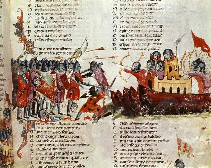 Framed Print : Crusades. Disembark of crusaders. Miniature Painting. ITALY. Venice. Biblioteca nazionale marciana (St. Mark's Library)