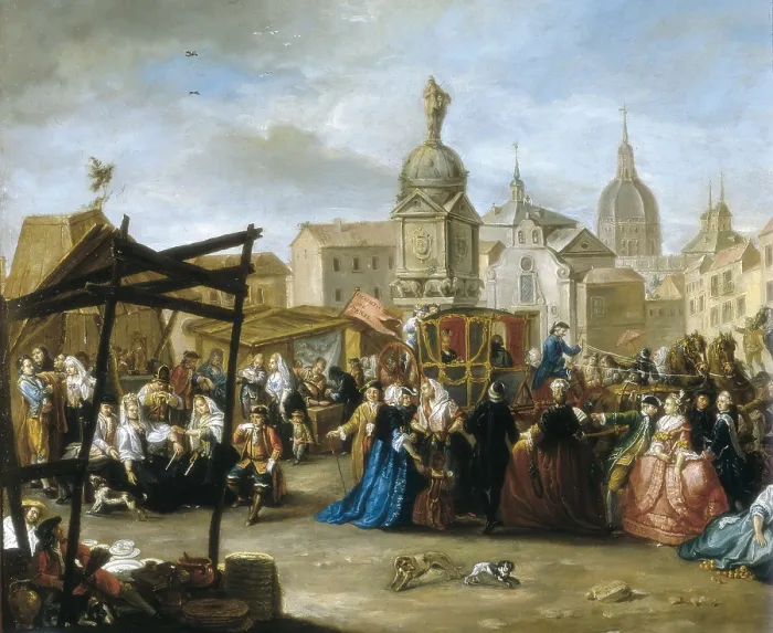 Framed Print : CRUZ Y CANO, Manuel de la (1750-1792). The Madrid Fair in the Plaza de la Cebeda. end 18th c. Work placed in the Museo Municipal of Madrid. Oil on canvas. SPAIN. Madrid Framed Print : CRUZ Y CANO, Manuel de la (1750-1792). The Madrid Fair in the Plaza de la Cebeda. end 18th c. Work placed in the Museo Municipal of Madrid. Oil on canvas. SPAIN. Madrid