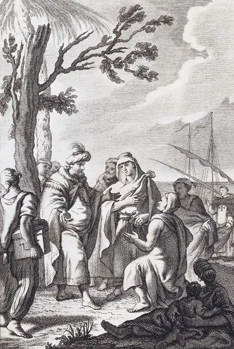 Framed Print : CRUZ Y CANO, Manuel de la (1750-1792); FABREGAT, Jos Joaqun (1748-1844). El Trato de Argel. 1784. Illustration of Miguel de Cervantes work 'El Trato de Argel'