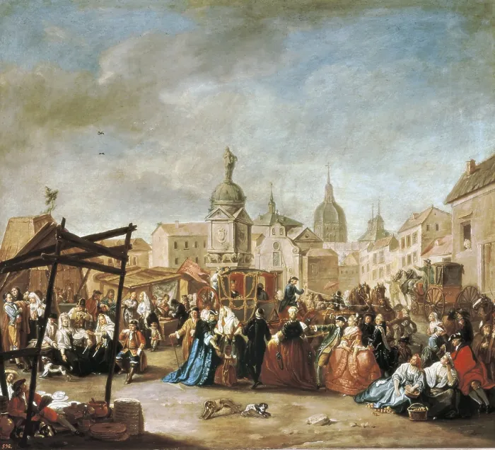 Framed Print : CRUZ Y CANOManuel de la (1750-1792). The Madrid Fair in the Plaza de la Cebeda. end 18th c. Work placed in the Museo Municipal of Madrid. Oil on canvas. SPAIN. Madrid