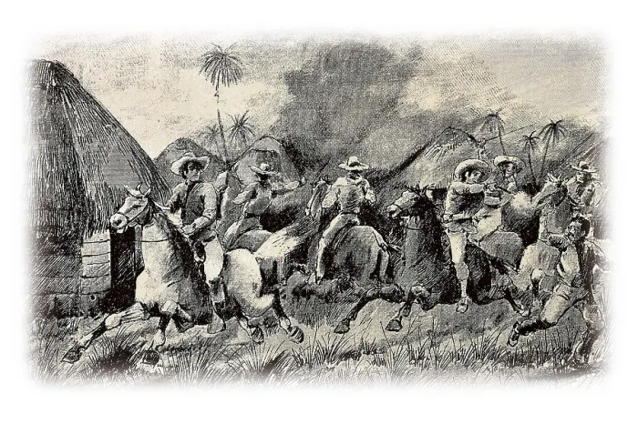Framed Print : Cuba. War of independence (1868-1898). Fire and plunder at Baracoa outskirts. Etching. SPAIN. Madrid