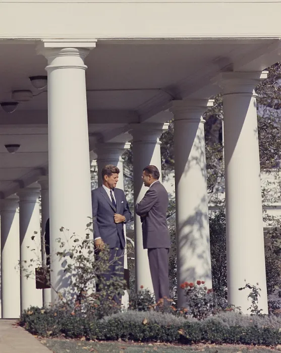 Framed Print : Cuban Missile Crisis. President John Kennedy and Robert McNamara in discussion outside the West Wing. Oct. 29. 1962 Framed Print : Cuban Missile Crisis. President John Kennedy and Robert McNamara in discussion outside the West Wing. Oct. 29. 1962