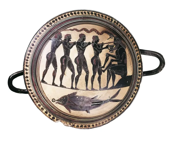 Framed Print : Cup depicting Ulysses and his Companions Blinding Polyphemus. 6th c. BC. Scene of the Odyssey by Homer. Archaic Greek art. Ceramics. FRANCE. Paris. National Library