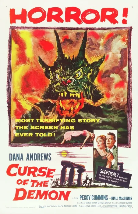 Framed Print : CURSE OF THE DEMON (aka NIGHT OF THE DEMON), bottom right: Peggy Cummins, Dana Andrews, 1957