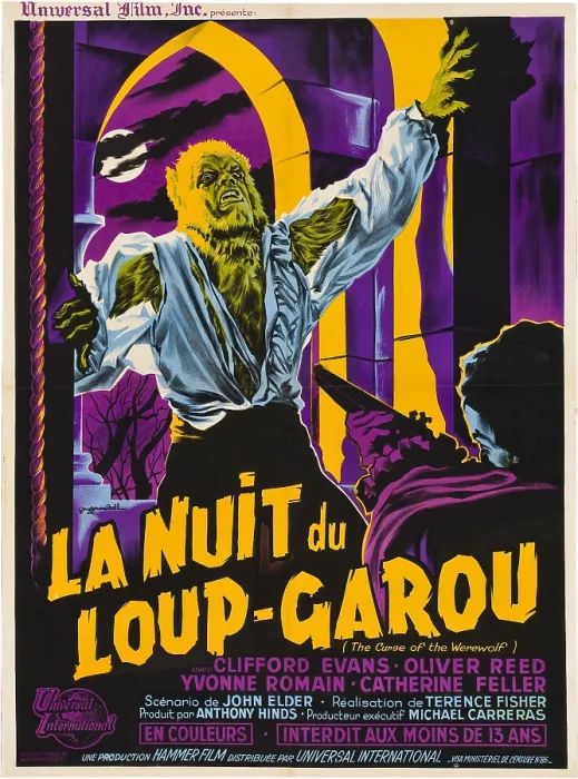 Framed Print : THE CURSE OF THE WEREWOLF (aka LA NUIT DU LOUP-GAROU), French poster art, 1961