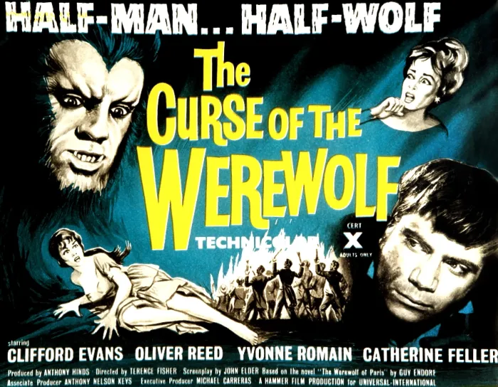 Framed Print : THE CURSE OF THE WEREWOLF, from left top: Oliver Reed, Catherine Feller; from left bottom: Yvonne Romain, Oliver Reed, 1961