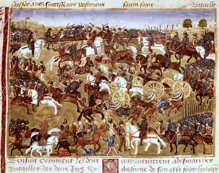 Framed Print : CURTIUS, Rufus Quintus (1st century). The history of Alexander the Great. 1461 - 1468. Battle scene. Ilustration of the french edicion of the original of the 1st century b.c