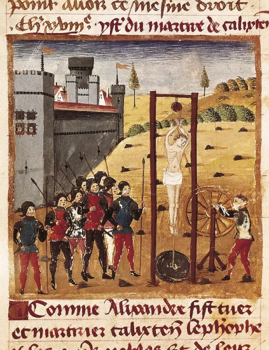 Framed Print : CURTIUS, Rufus Quintus (1st century). The history of Alexander the Great. 1461 - 1468. Death and torture of Calixten Cephobe and other nobles in the city of Caroutz Framed Print : CURTIUS, Rufus Quintus (1st century). The history of Alexander the Great. 1461 - 1468. Death and torture of Calixten Cephobe and other nobles in the city of Caroutz