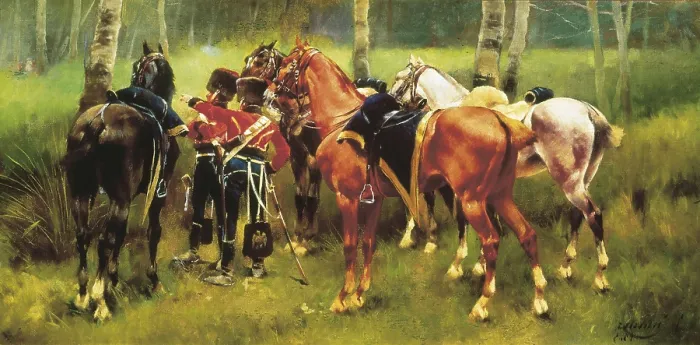 Framed Print : CUSACHS i CUSACHS, Josep (1851-1908). Group of hussars and horses in the forest. 1905. Painting. AISA / Everett Collection**US SALES ONLY** Framed Print : CUSACHS i CUSACHS, Josep (1851-1908). Group of hussars and horses in the forest. 1905. Painting. AISA / Everett Collection**US SALES ONLY**