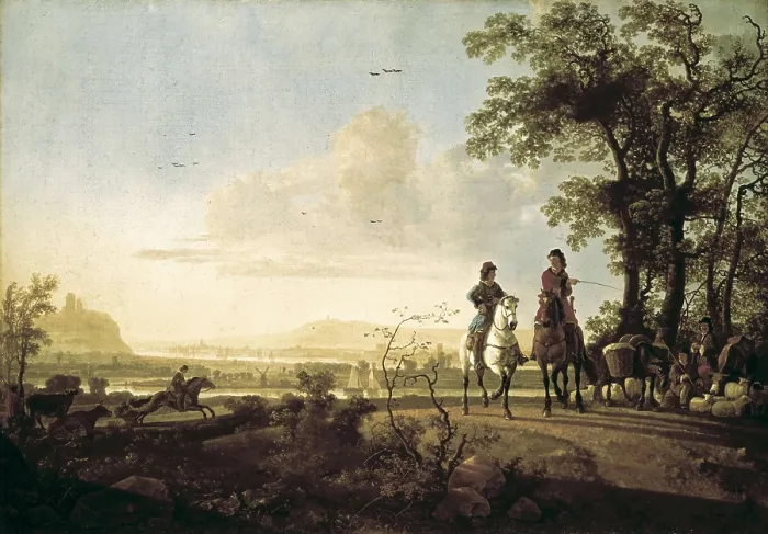 Framed Print : CUYP, Albert Jacobsz (1620-1691). Horsemen and Herdsmen with Cattle. 1655-1660. Baroque art. Oil on wood. UNITED STATES OF AMERICA. Washington. National Gallery of Art
