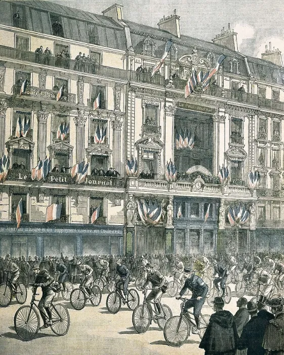 Framed Print : Cycling race Paris-Brest (1891). Starting line in Paris. Illustration from 'Le Petit Journal'. Etching. FRANCE. Paris. National Library