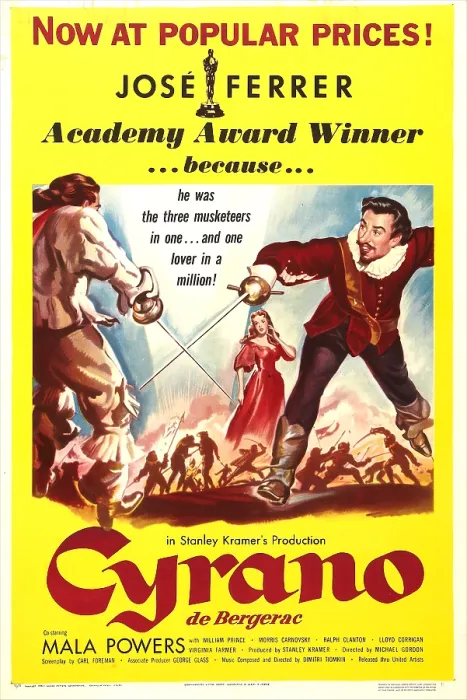 Framed Print : CYRANO DE BERGERAC, US poster, Jose Ferrer (right), bottom: Mala Powers (center), 1950