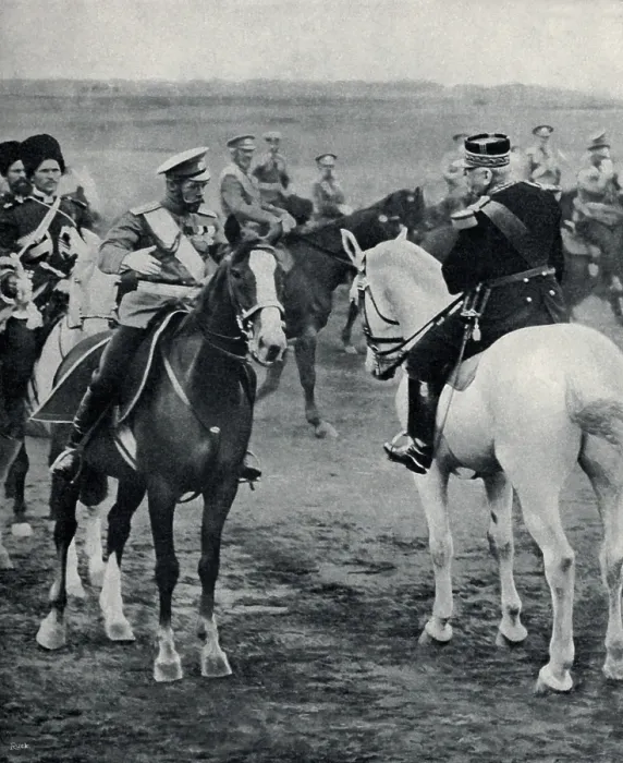 Framed Print : Czar Nicholas II and French General Joffre at joint maneuvers in August 1913