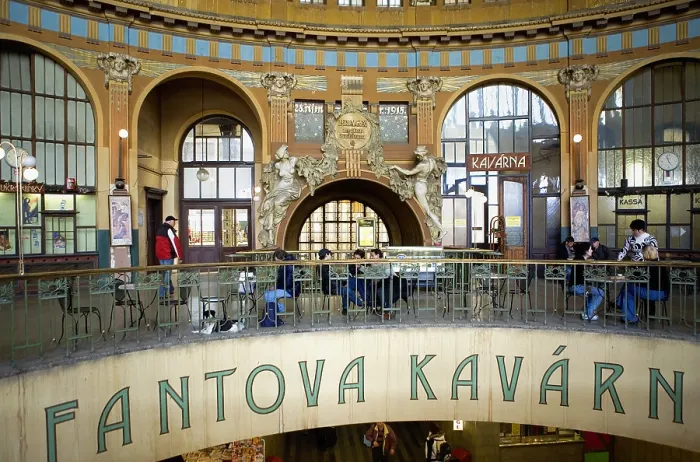 Framed Print : CZECH Rep.. Prague. Fantova KavArna Cafe in Hlavni Nadrazi (Main railway station) by Josef Fanta. Art Nouveau