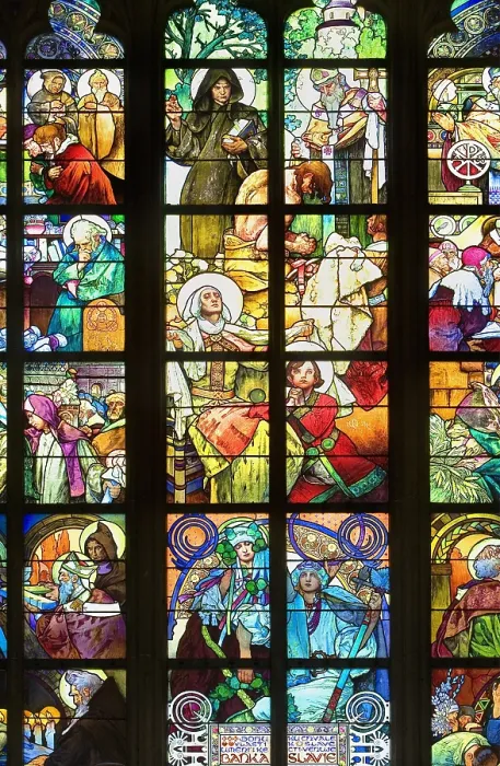 Framed Print : CZECH Rep.. Prague. Saint Vitus Cathedral. Stained-glass windows from 19th century. Gothic art. Glass window