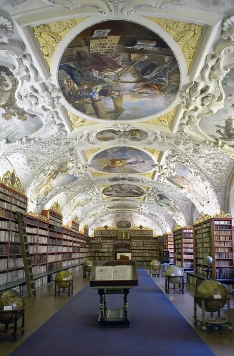Framed Print : CZECH Rep.. Prague. Strahov Monastery, founded in 1143. Theological Hall of the Library with paintings from 1723-27. Baroque art