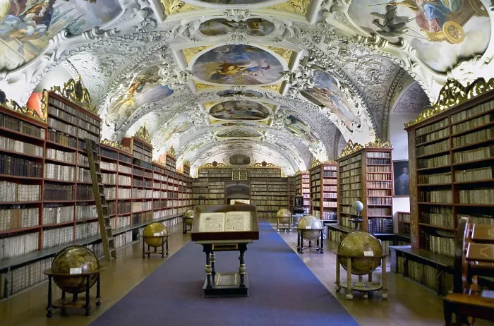 Framed Print : CZECH Rep.. Prague. Strahov Monastery, founded in 1143. Theological Hall of the Library with paintings from 1723-27. Baroque art. Architecture