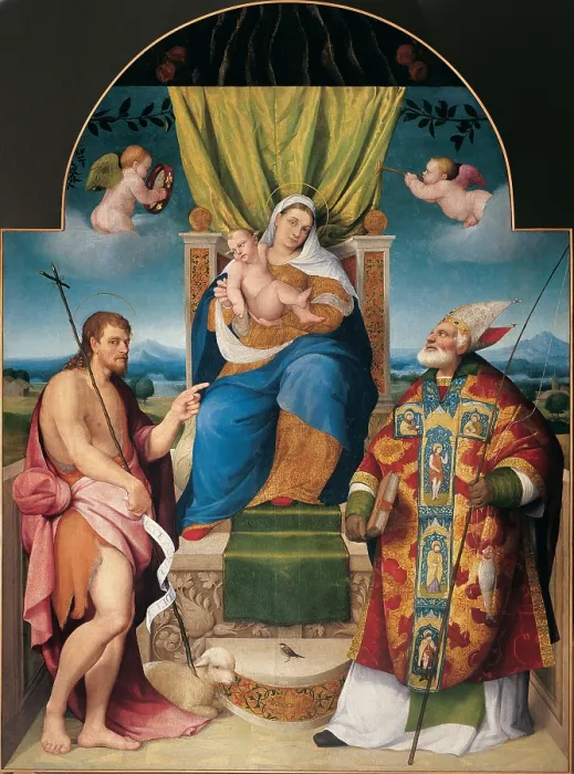 Framed Print : Da Ponte Jacopo know as Bassano, Madonna and Child between Sts John the Baptist and Zeno, 1538, 16th Century, oil on canvas, Italy, Veneto, Borso del Grappa, Treviso