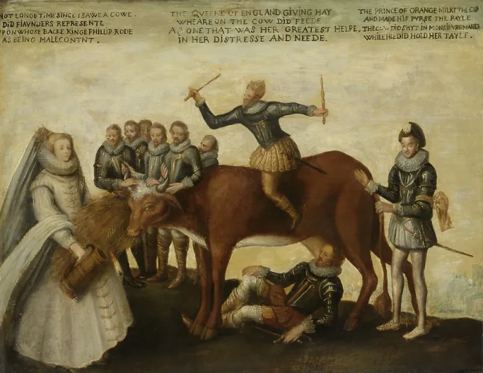 Framed Print : The Dairy Cow: The Dutch Provinces, Revolting against the Spanish King Philip II, Are Led by Prince William of Orange, The States General Entreat Queen Elizabeth I for Aid Framed Print : The Dairy Cow: The Dutch Provinces, Revolting against the Spanish King Philip II, Are Led by Prince William of Orange, The States General Entreat Queen Elizabeth I for Aid