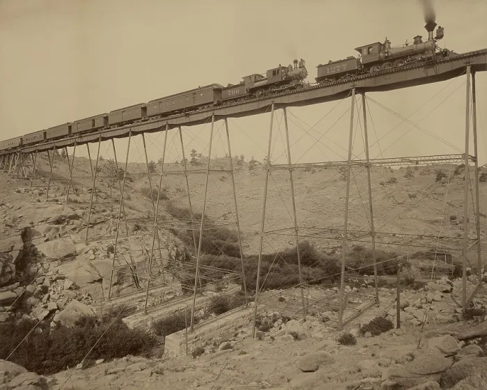 Framed Print : Dale Creek Bridge, in Sherman, Wyoming, 1885. This iron bridge was built in 1876 by the Union Pacific Railway. The girder spans and granite abutments were added in 1885
