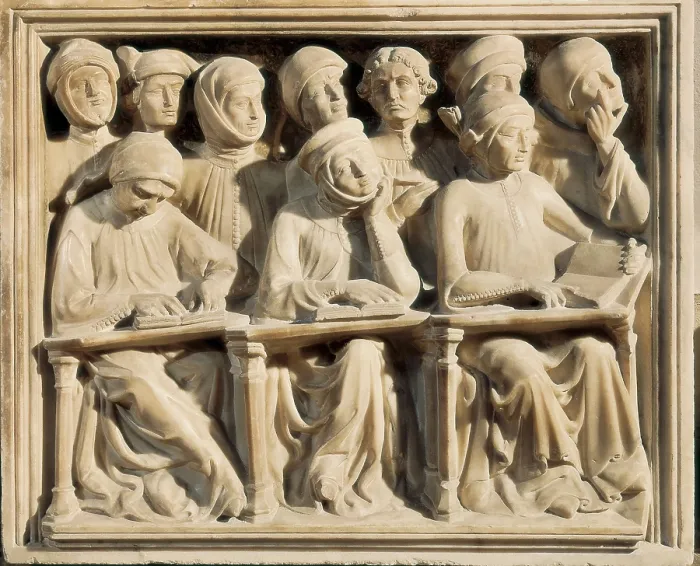 Framed Print : Dalle Masegne, Pier Paolo (first half 14th century-1403). Students in the University. 1383-1386. ITALY. Bologna. Church of San Domenico Framed Print : Dalle Masegne, Pier Paolo (first half 14th century-1403). Students in the University. 1383-1386. ITALY. Bologna. Church of San Domenico