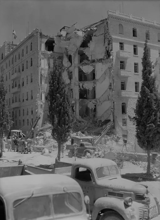 Framed Print : Damage to the King David Hotel by 350 kg bomb planted by the militant Zionist organization, the Irgun. 91 people died, of which only 13 were the targeted British soldiers