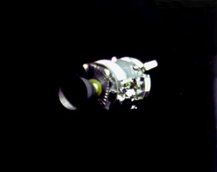 Framed Print : Damaged Apollo 13 Service Module with a panel blown away by the explosion of an oxygen tank. It was to provide propulsion, electrical power and storage during the mission