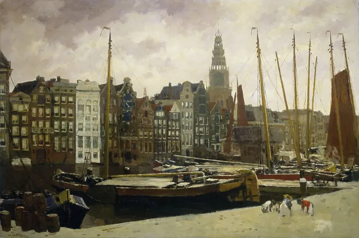 Framed Print : The Damrak, Amsterdam, by George Hendrik Breitner, 1903, Dutch painting, oil on canvas. The Damrak harbor in central Amsterdam Framed Print : The Damrak, Amsterdam, by George Hendrik Breitner, 1903, Dutch painting, oil on canvas. The Damrak harbor in central Amsterdam