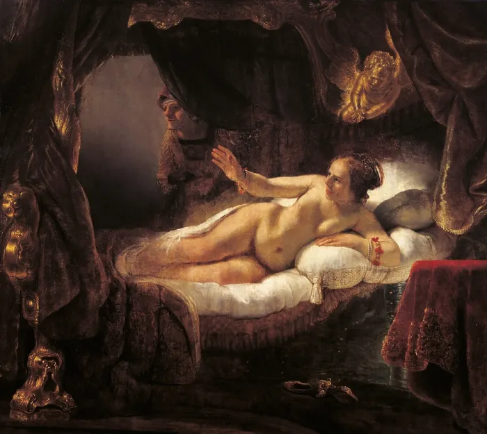 Framed Print : Danae, by Rembrandt Harmenszoon van Rijn, 1636, 17th Century, oil on canvas, 185 x 202, 5 cm - Russia, St. Petersburg, The State Hermitage Museum.Whole artwork view Framed Print : Danae, by Rembrandt Harmenszoon van Rijn, 1636, 17th Century, oil on canvas, 185 x 202, 5 cm - Russia, St. Petersburg, The State Hermitage Museum.Whole artwork view