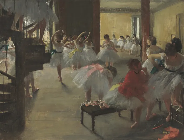 Framed Print : The Dance Class, by Edgar Degas, 1873, French impressionist painting, oil on canvas. Scene with young ballerinas at the Paris Opera House (BSLOC_2016_5_158)