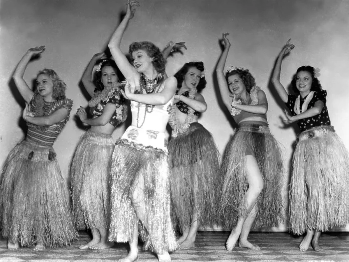 Framed Print : DANCE, GIRL, DANCE, Lucille Ball, 1940, dancing a hula with the chorus girls