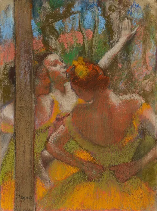 Framed Print : Dancers, 1896 by Edgar Degas, 1834-1917, French Impressionist pastel drawing, depicts three ballerinas limbering up offstage, before their performance. (BSLOC_2023_3_38)