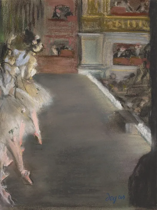 Framed Print : Dancers at the Old Opera House, by Edgar Degas, 1877, French impressionist pastel drawing. Ballet dancers on Paris Opera House stage during a performance