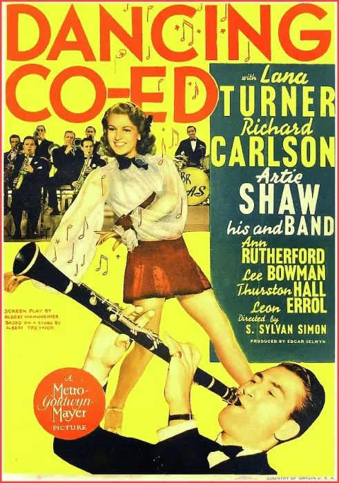 Framed Print : DANCING CO-ED, US poster art, top: Lana Turner, Buddy Rich on drums; bottom: Artie Shaw, 1939
