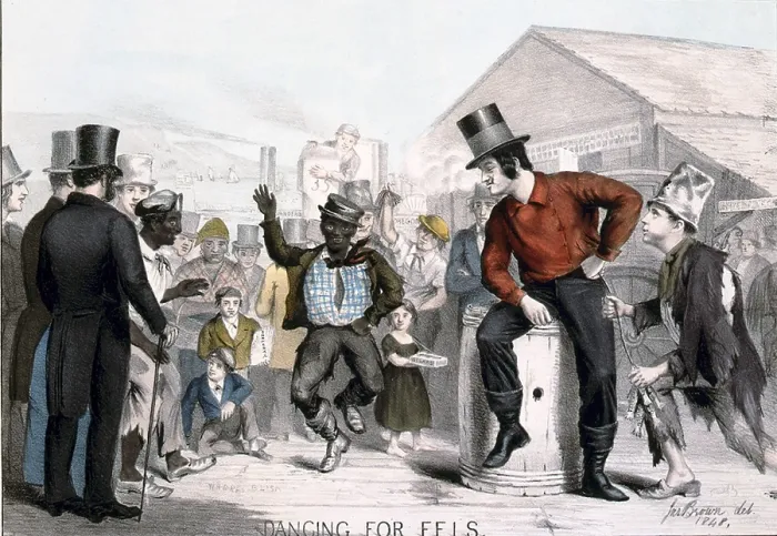 Framed Print : Dancing for eels, was a scene from an 1848 play, NEW YORK AS IT IS, whose main character is Mose, a fireman (sitting on barrel in top hat) Framed Print : Dancing for eels, was a scene from an 1848 play, NEW YORK AS IT IS, whose main character is Mose, a fireman (sitting on barrel in top hat)