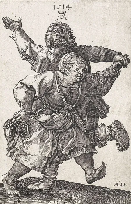 Framed Print : Dancing Peasant Couple, by Hieronymus Wierix copied from Albrecht Durer, engraving, c. 1559-1619