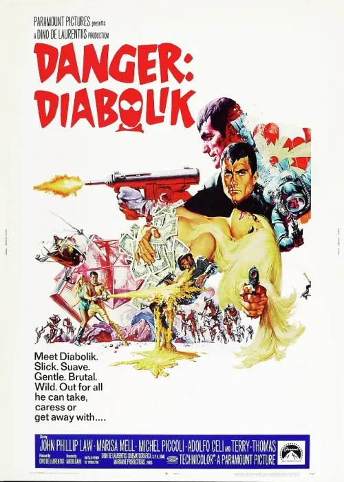 Framed Print : DANGER: DIABOLIK, (aka DIABOLIK), US poster art, John Phillip Law, Marisa Mell, 1968 Framed Print : DANGER: DIABOLIK, (aka DIABOLIK), US poster art, John Phillip Law, Marisa Mell, 1968
