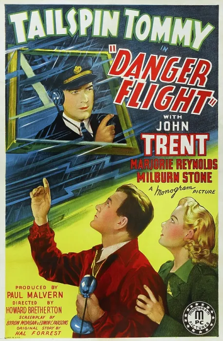 Framed Print : DANGER FLIGHT, US poster art, from left: John Trent (top), Milburn Stone, Marjorie Reynolds, 1939