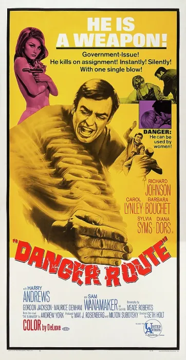 Framed Print : DANGER ROUTE, poster, Richard Johnson (center), Barbara Bouchet (top left), 1967