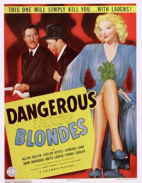 Framed Print : DANGEROUS BLONDES, US poster art, Allyn Joslyn, (left), Evelyn Keyes, (right), 1943