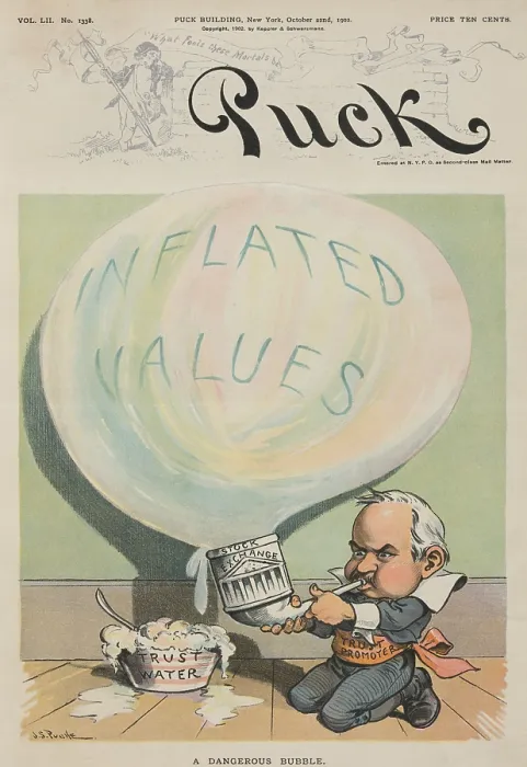 Framed Print : A DANGEROUS BUBBLE 1902 cartoon depicting a man resembling J Framed Print : A DANGEROUS BUBBLE 1902 cartoon depicting a man resembling J